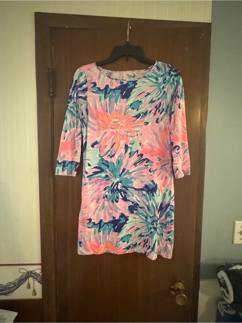 Lilly Pulitzer Pink, Teal & Blue Floral Shift Mini Dress